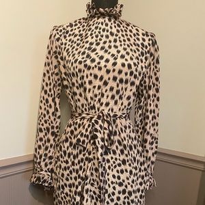 Print Belted Tan & Black Shift Dress with Pockets